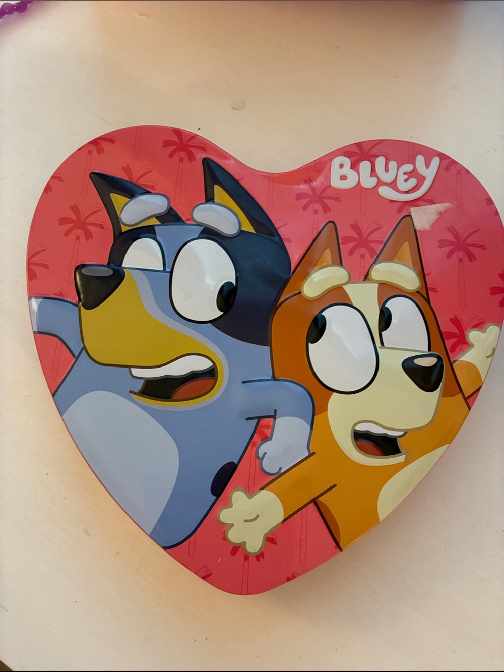 Bluey Heart Tin - Pink with Blue & Orange Characters